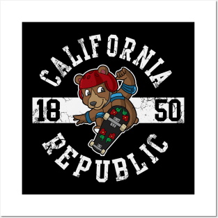 California Republic Bear Skater Skateboard Posters and Art